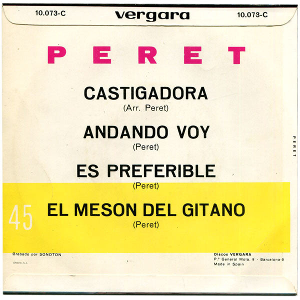 Peret : Castigadora / Andando Voy / Es Preferible / El Mesón Del Gitano (7", EP)