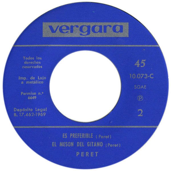 Peret : Castigadora / Andando Voy / Es Preferible / El Mesón Del Gitano (7", EP)