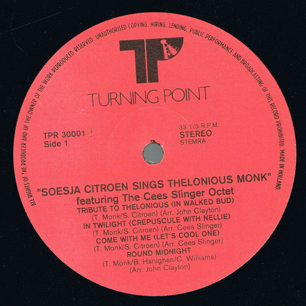 Soesja Citroen Featuring The Cees Slinger Octet : Soesja Citroen Sings Thelonious Monk (LP)