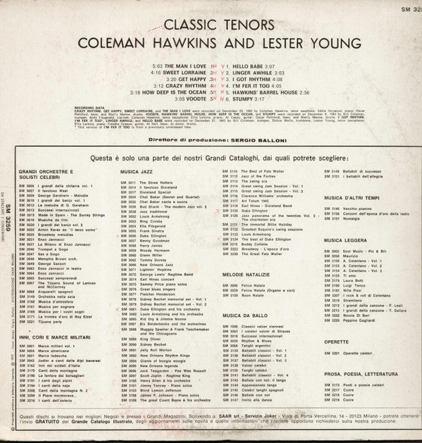 Coleman Hawkins / Lester Young : Classic Tenors (LP, Comp)