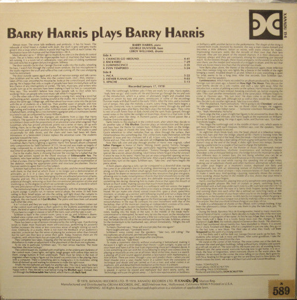 Barry Harris (2) : Barry Harris Plays Barry Harris (LP, Album)