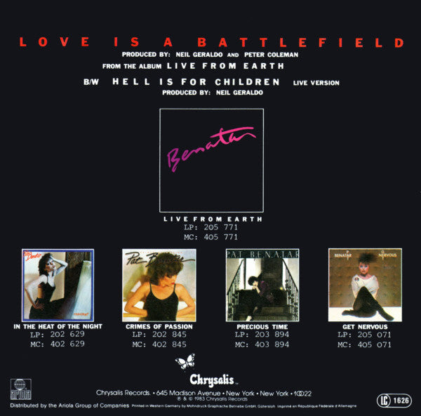 Benatar* : Love Is A Battlefield (7", Single)