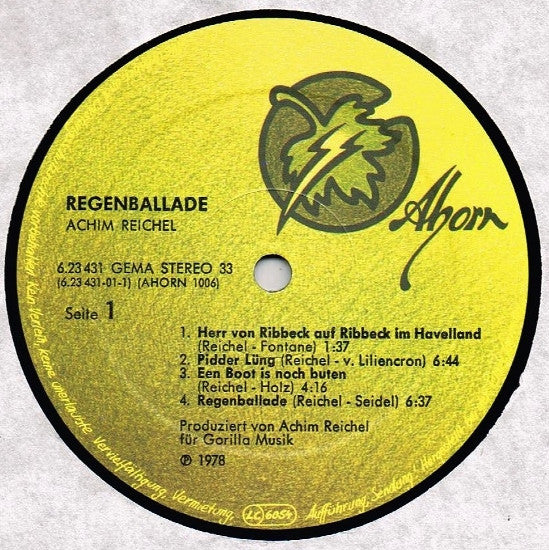 Achim Reichel : Regenballade (LP, Album, RP)