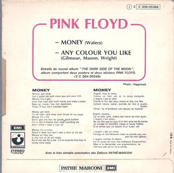 Pink Floyd : Money (7", Single, Fli)