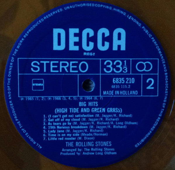 The Rolling Stones : Big Hits (High Tide And Green Grass) (LP, Comp, Mono, Ltd, RE, Ora)