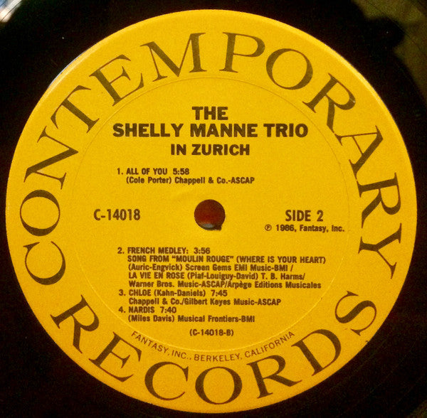 Shelly Manne Trio : The Shelly Manne Trio In Zurich (LP, Album)