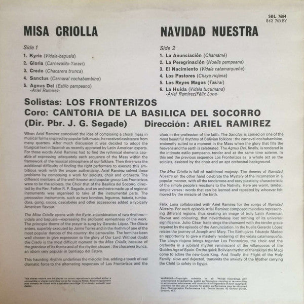 Ariel Ramirez : The Misa Criolla - From The Argentine - A Folkloristic Expression Of Religious Emotions (LP, Album)