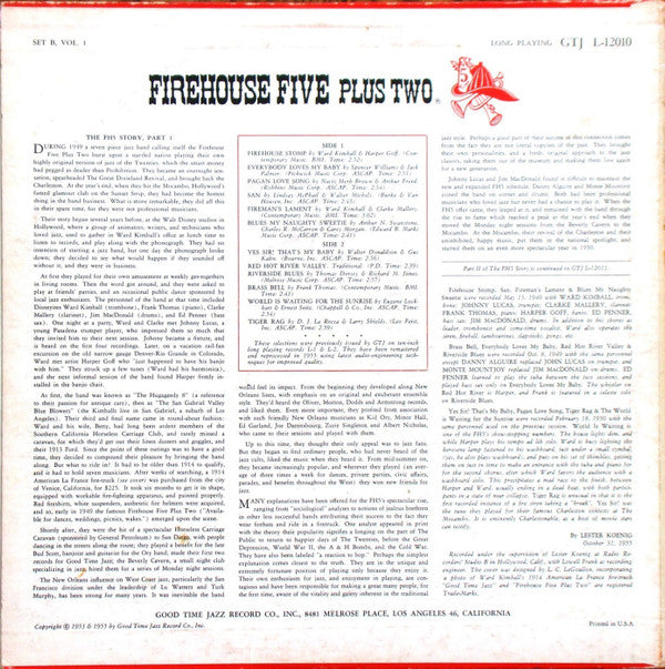 Firehouse Five Plus Two : The Firehouse Five Story, Vol. 1 (LP, Comp, Mono, RM)