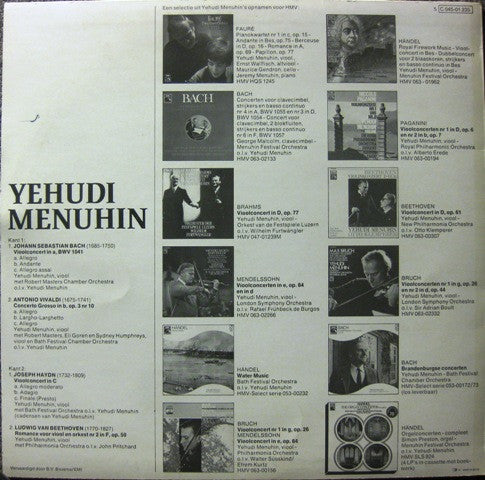 Yehudi Menuhin : Bach: Vioolconcert In A ⬝ Beethoven: Vioolromance  Nr. 2 ⬝ Vivaldi: Concerto Grosso In B ⬝ Haydn: Vioolconcert In C (LP, Comp)