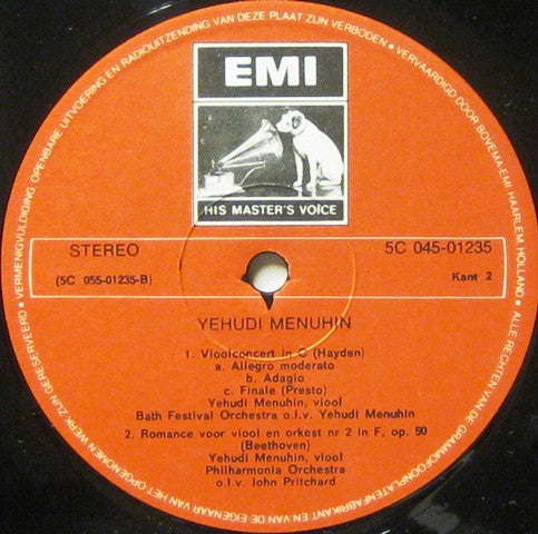 Yehudi Menuhin : Bach: Vioolconcert In A ⬝ Beethoven: Vioolromance  Nr. 2 ⬝ Vivaldi: Concerto Grosso In B ⬝ Haydn: Vioolconcert In C (LP, Comp)