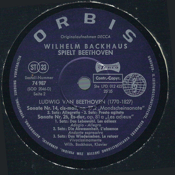 Ludwig Van Beethoven, Wilhelm Backhaus : Wilhelm Backhaus Spielt Beethoven (LP, Comp, RE)