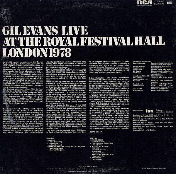 Gil Evans : Gil Evans Live At The Royal Festival Hall London 1978 (LP)