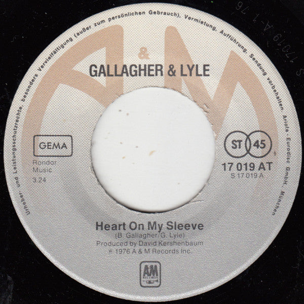 Gallagher & Lyle : Heart On My Sleeve (7", Single)