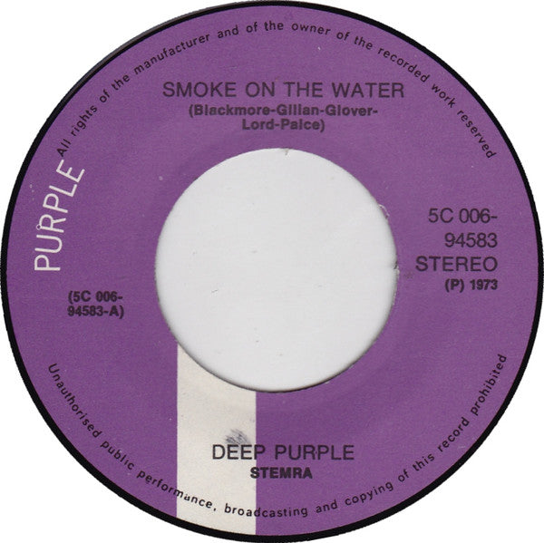 Deep Purple : Smoke On The Water (7", Single, Gre)