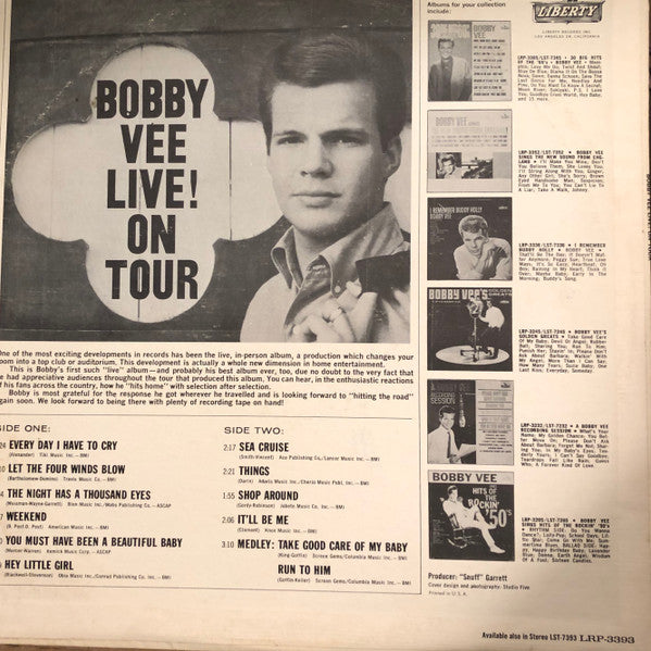 Bobby Vee : Live! On Tour (LP, Album, Mono)