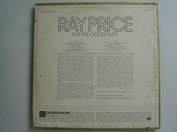 Ray Price : For The Good Times (LP, Album, Quad)