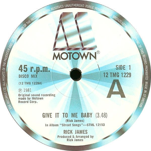Rick James : Give It To Me Baby /  Don't Give Up On Love (12", Single)