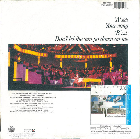 Elton John With The Melbourne Symphony Orchestra* : Your Song (7")