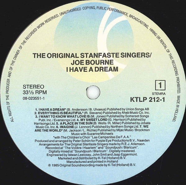 Joe Bourne & Stanvaste Singers : I Have A Dream (LP, Album)