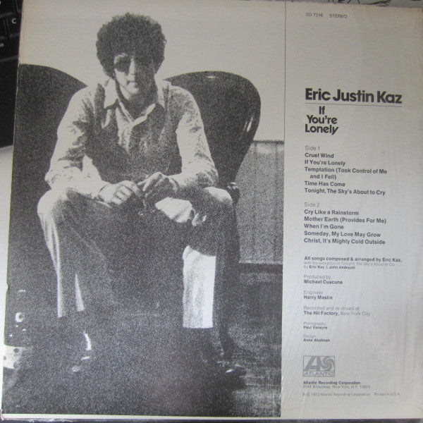 Eric Kaz : If You're Lonely (LP, Album, Pre)