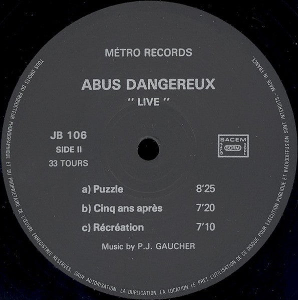 Abus Dangereux : Live (LP, Album)