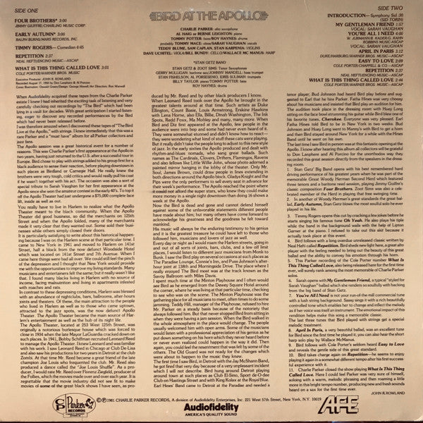 Charlie Parker : Bird At The Apollo (LP, Album, Mono)