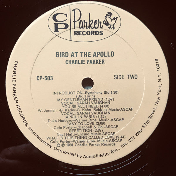 Charlie Parker : Bird At The Apollo (LP, Album, Mono)