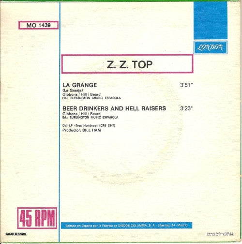 ZZ Top : La Grange / Beer Drinkers And Hell Raisers (7", Single)