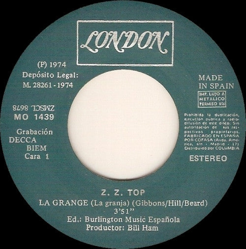 ZZ Top : La Grange / Beer Drinkers And Hell Raisers (7", Single)