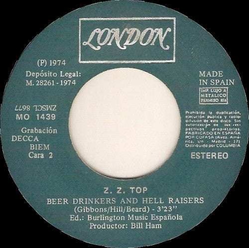 ZZ Top : La Grange / Beer Drinkers And Hell Raisers (7", Single)