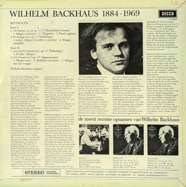 Wilhelm Backhaus – Ludwig van Beethoven : Mondschein - Sonate / Pathetique / Appassionata (LP)