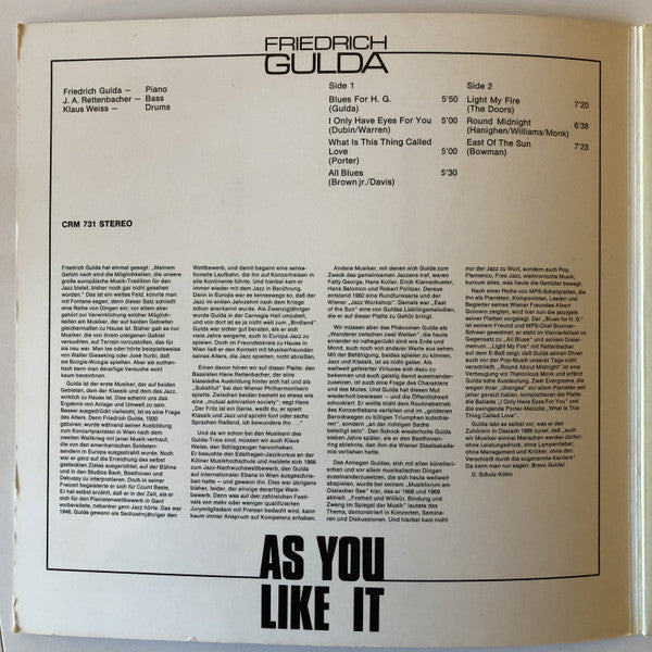 Friedrich Gulda : As You Like It (LP, Album, RE, Gat)