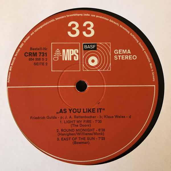 Friedrich Gulda : As You Like It (LP, Album, RE, Gat)