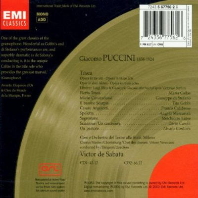 Giacomo Puccini / Victor De Sabata, Maria Callas, Giuseppe Di Stefano, Tito Gobbi, Coro Del Teatro Alla Scala e Orchestra Del Teatro Alla Scala : Tosca (2xCD, Album, Mono, RE, RM + Box)