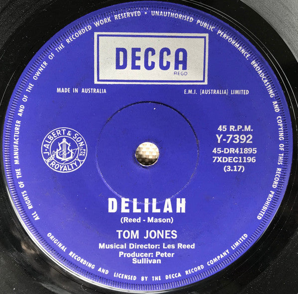 Tom Jones : Delilah (7", Single)