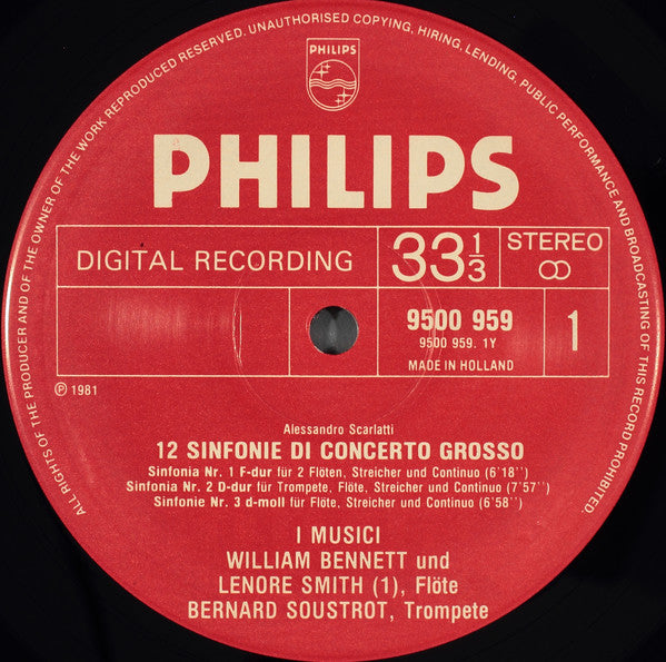 Alessandro Scarlatti, I Musici, William Bennett (3), Hans Elhorst, Lenore Smith, Bernard Soustrot : 12 Sinfonie Di Concerto Grosso (2xLP + Box)