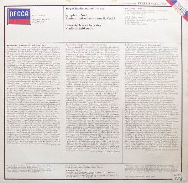 Rachmaninov*, Concertgebouw Orchestra* / Vladimir Ashkenazy : Symphony No.2 (LP)