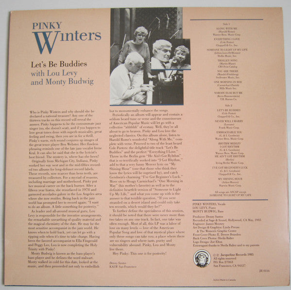 Pinky Winters With Lou Levy And Monty Budwig : Let's Be Buddies (LP, Album)