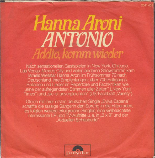 Hanna Aroni : Antonio (7", Single)