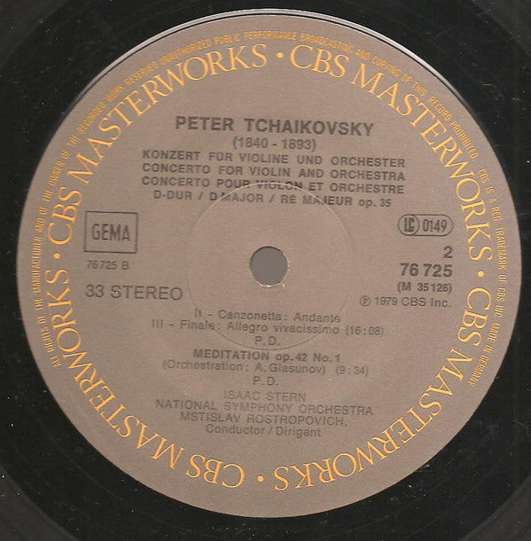 Isaac Stern, Mstislav Rostropovich, Pyotr Ilyich Tchaikovsky, National Symphony Orchestra : Violin Concerto / Meditation (LP, Gat)