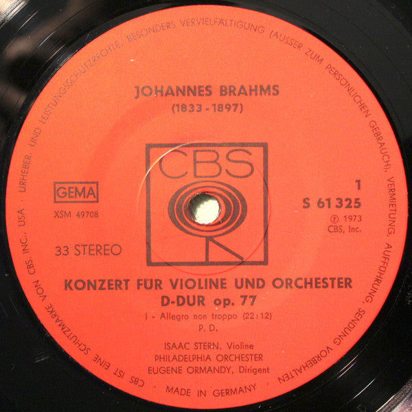 Isaac Stern / Johannes Brahms - The Philadelphia Orchestra, Eugene Ormandy : Konzert Für Violine Und Orchester D-dur Op.77 (LP, Album, RE)