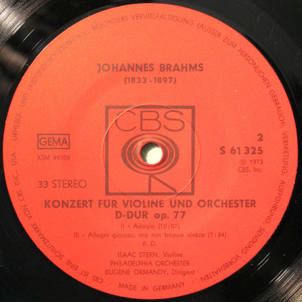 Isaac Stern / Johannes Brahms - The Philadelphia Orchestra, Eugene Ormandy : Konzert Für Violine Und Orchester D-dur Op.77 (LP, Album, RE)