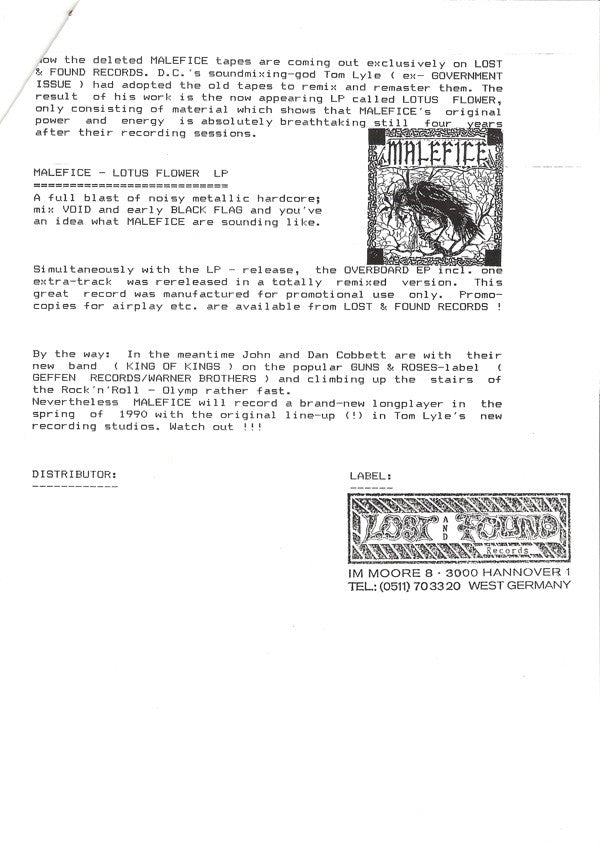 Malefice : Lotus Blossom (LP, Album, Promo, W/Lbl)