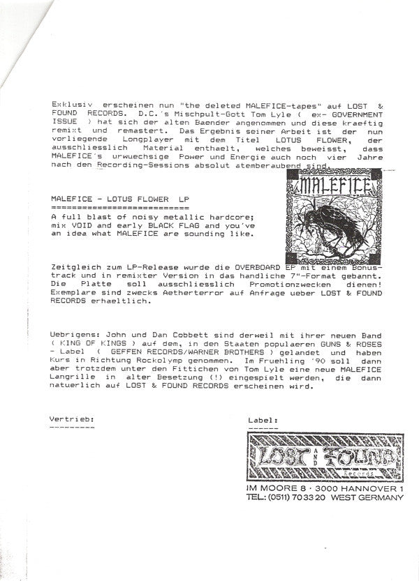 Malefice : Lotus Blossom (LP, Album, Promo, W/Lbl)