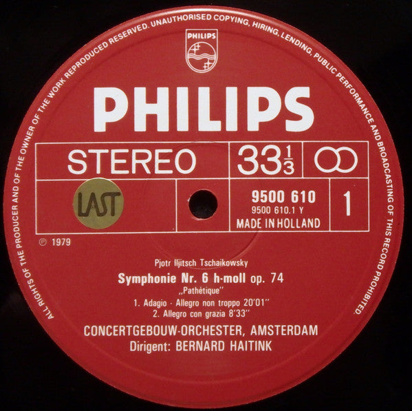 Pyotr Ilyich Tchaikovsky, Concertgebouworkest, Bernard Haitink : Symphony No. 6 »Pathétique« (LP)