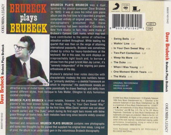 Dave Brubeck : Brubeck Plays Brubeck (CD, Album, RM)