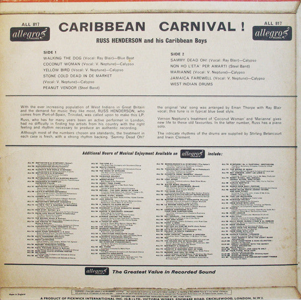 Russ Henderson And His Caribbean Boys : Caribbean Carnival (LP, Album)