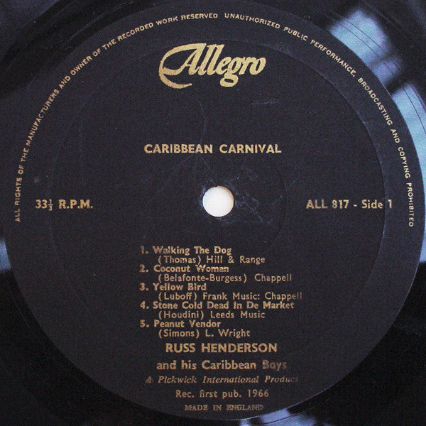 Russ Henderson And His Caribbean Boys : Caribbean Carnival (LP, Album)