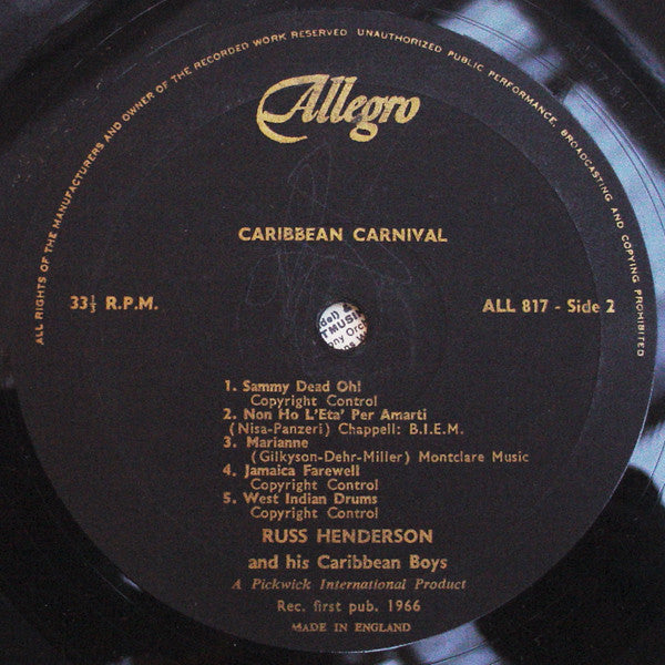 Russ Henderson And His Caribbean Boys : Caribbean Carnival (LP, Album)