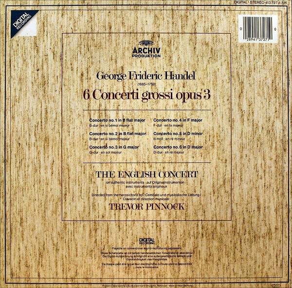George Frideric Handel* - The English Concert • Trevor Pinnock : 6 Concerti Grossi Op. 3 (LP, Album)